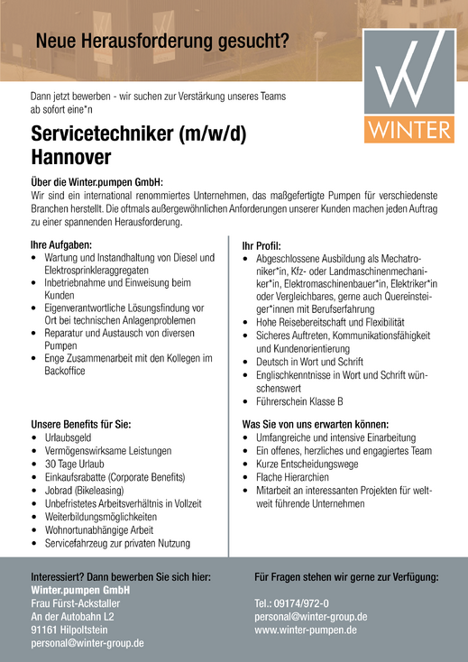 Stellenanzeige-Servicetechniker-Hannover